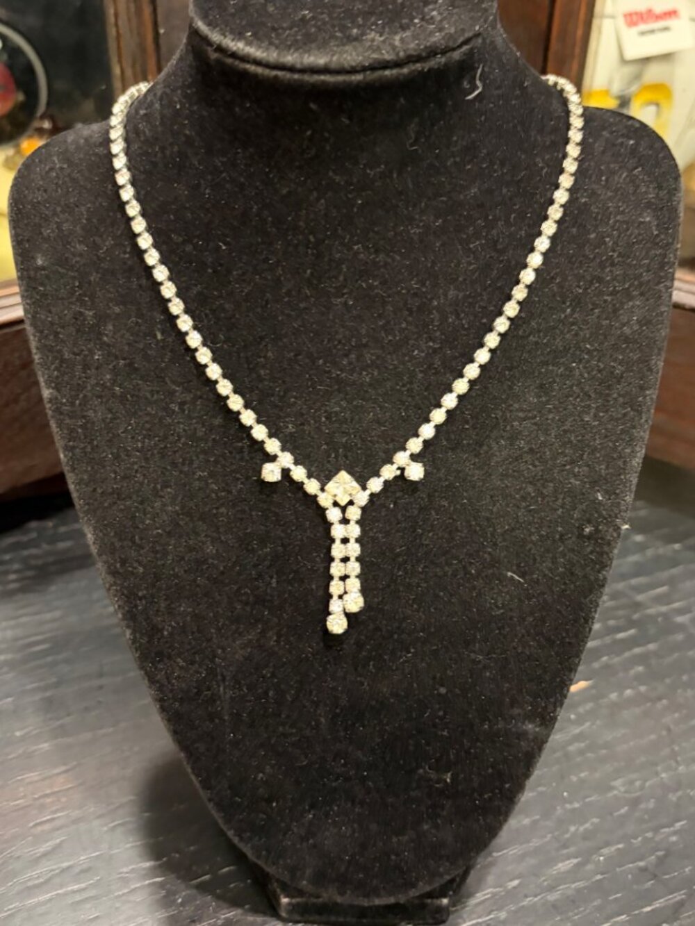 Sparkling Rhinestone Y-Drop Necklace Silver Tone Formal Jewelry